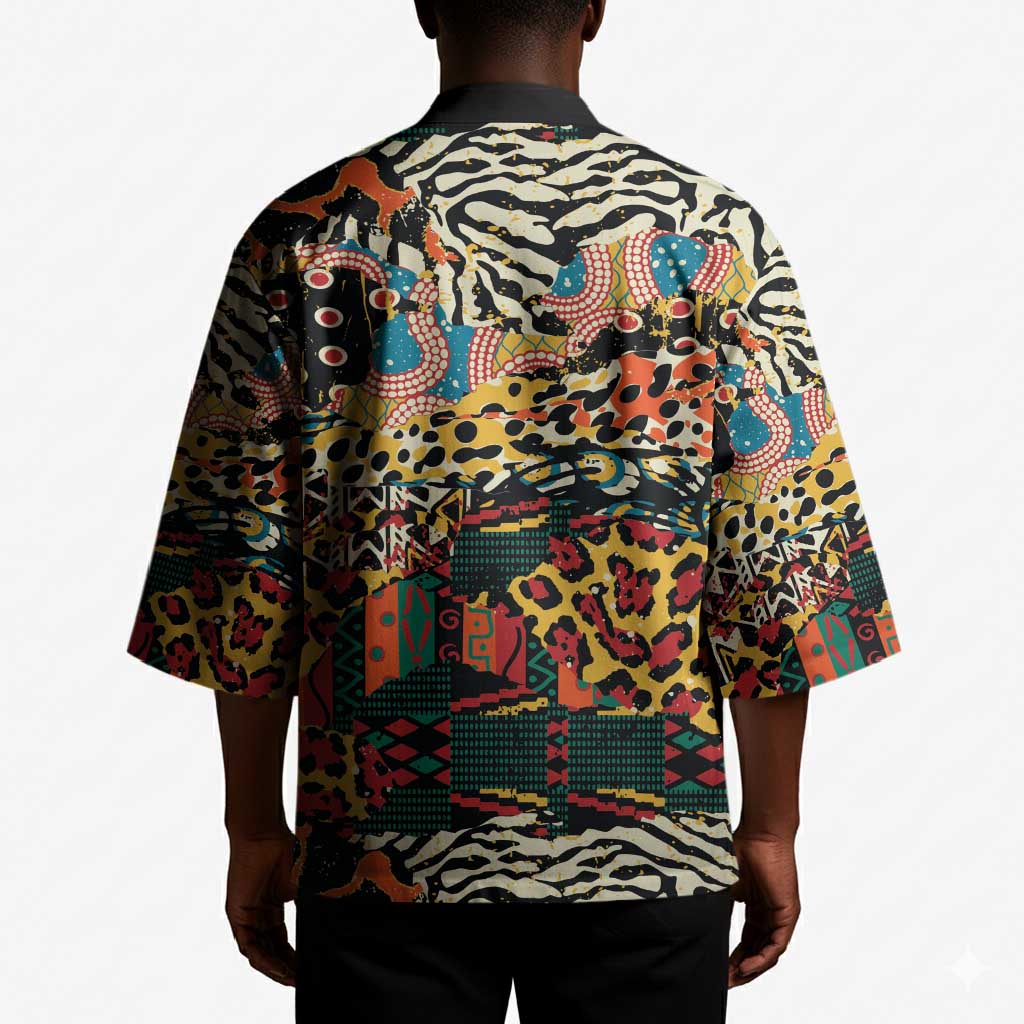 African Mixed Wild Animal Skins Kimono