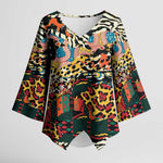 African Mixed Wild Animal Skins Kimono Sleeve Blouse