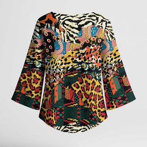 African Mixed Wild Animal Skins Kimono Sleeve Blouse