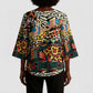 African Mixed Wild Animal Skins Kimono Sleeve Blouse