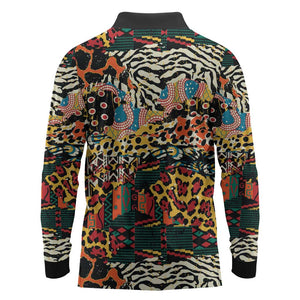 African Mixed Wild Animal Skins Long Sleeve Polo Shirt