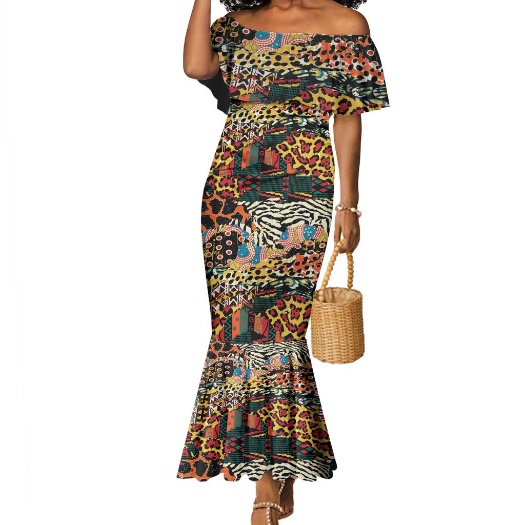 African Mixed Wild Animal Skins Mermaid Dress