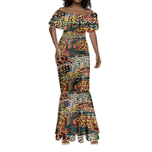 African Mixed Wild Animal Skins Mermaid Dress