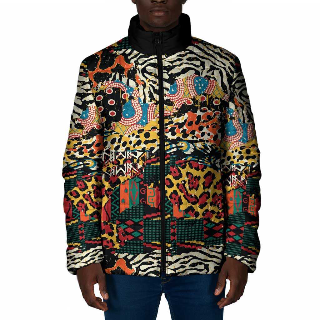 African Mixed Wild Animal Skins Padded Jacket