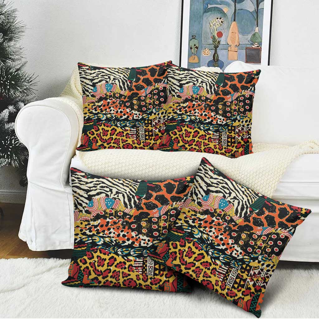 African Mixed Wild Animal Skins Pillow Cover