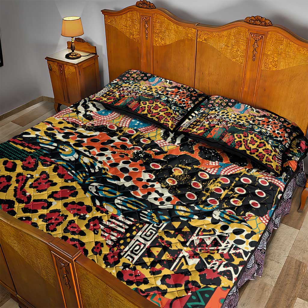 African Mixed Wild Animal Skins Quilt Bed Set