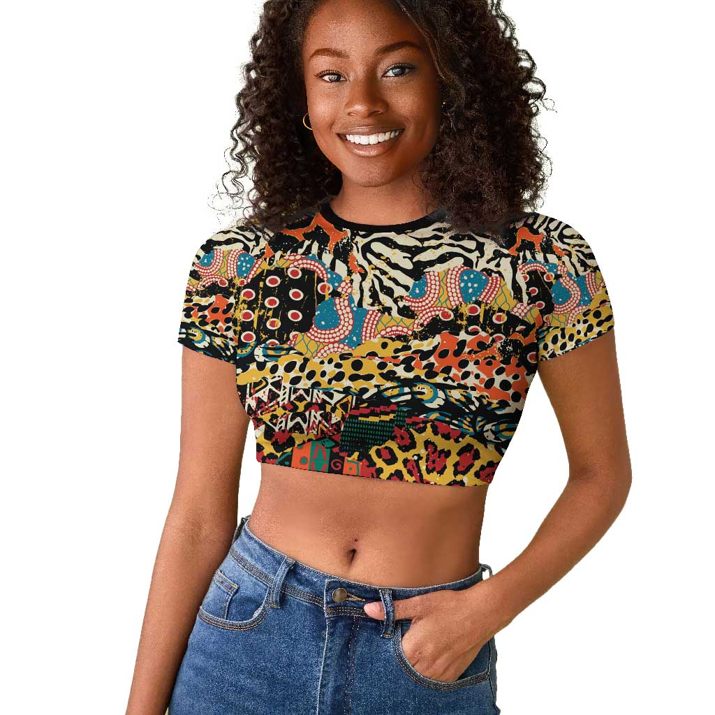 African Mixed Wild Animal Skins Raglan Cropped T shirt