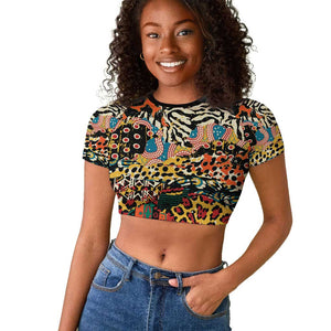 African Mixed Wild Animal Skins Raglan Cropped T shirt