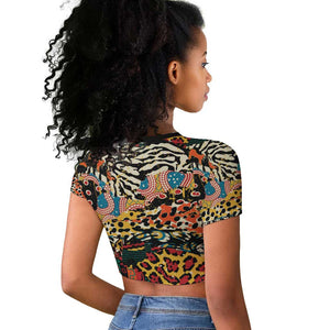 African Mixed Wild Animal Skins Raglan Cropped T shirt