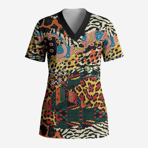 African Mixed Wild Animal Skins Scrub Top