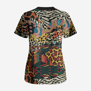 African Mixed Wild Animal Skins Scrub Top