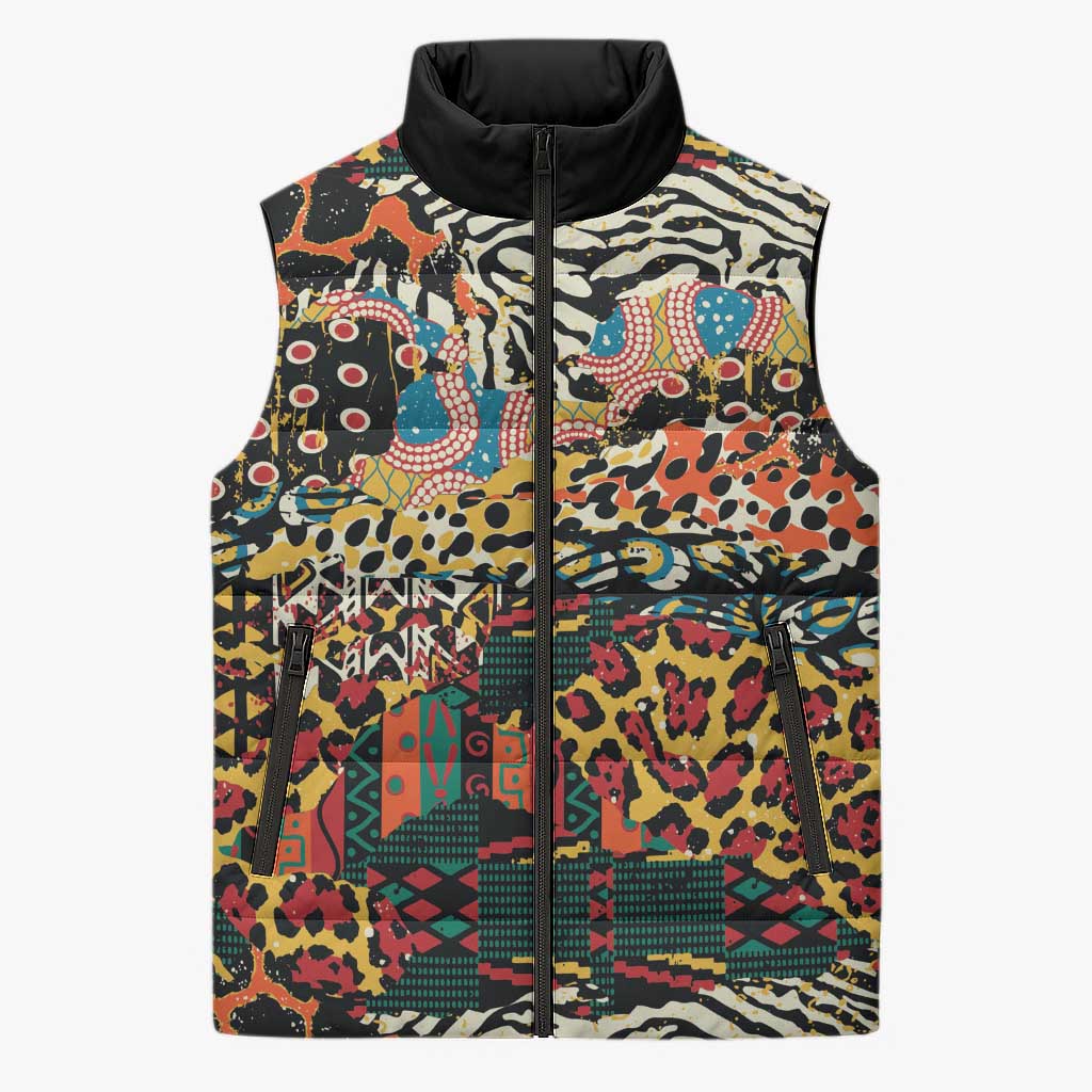 African Mixed Wild Animal Skins Sleeveless Puffer Jacket