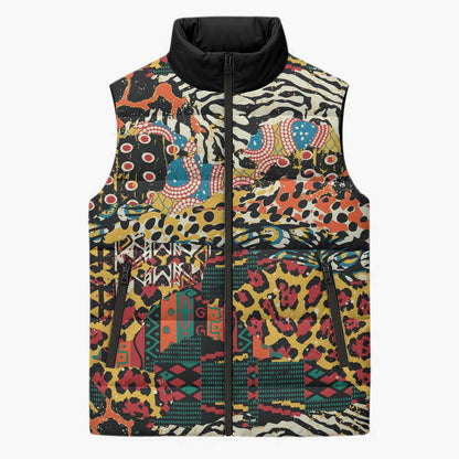 African Mixed Wild Animal Skins Sleeveless Puffer Jacket