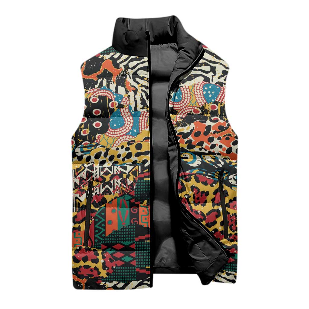 African Mixed Wild Animal Skins Sleeveless Puffer Jacket
