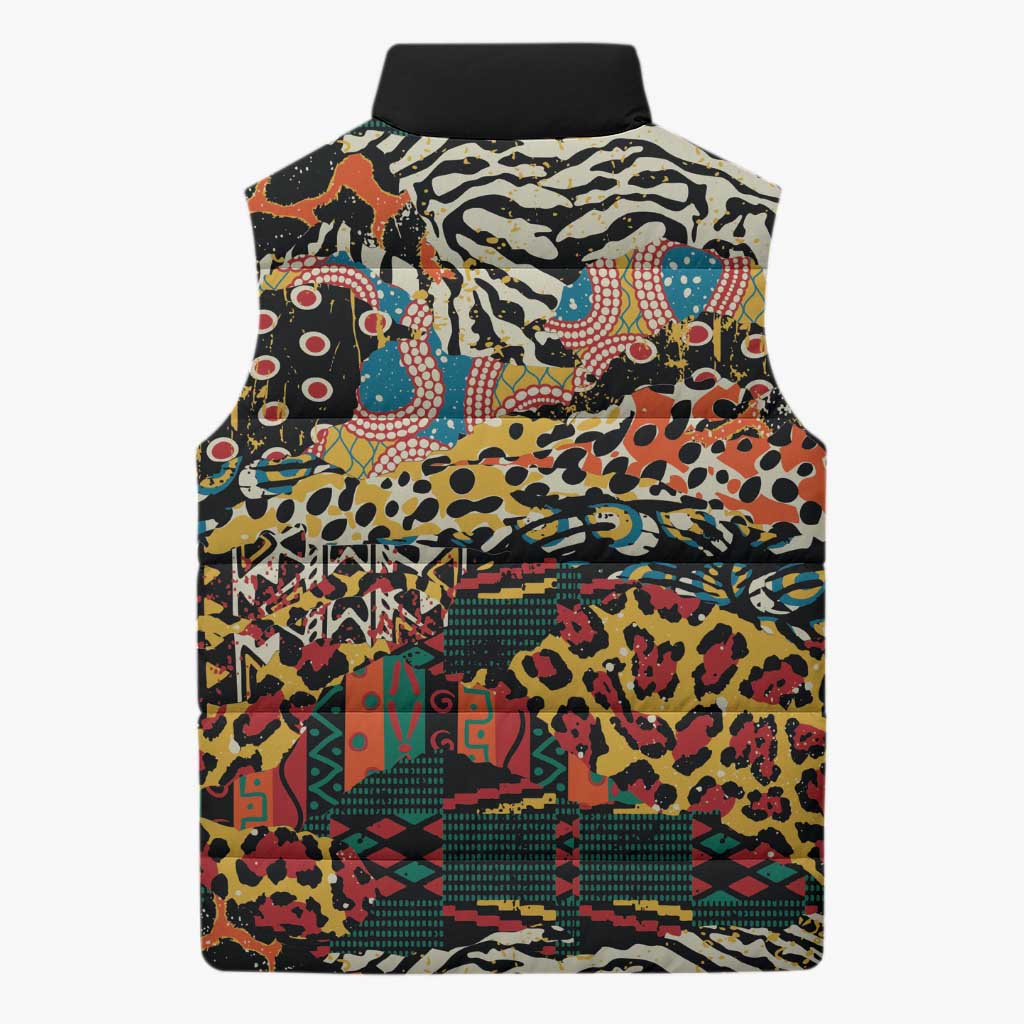 African Mixed Wild Animal Skins Sleeveless Puffer Jacket