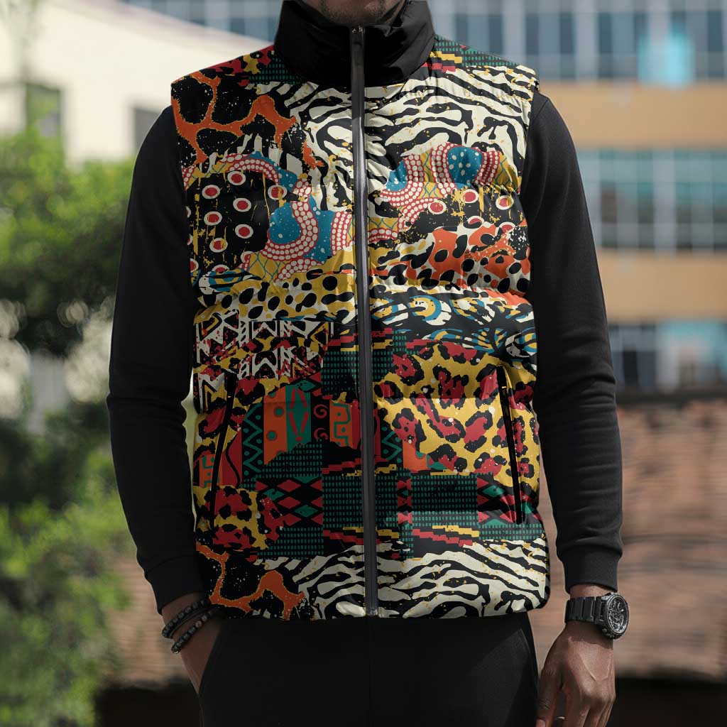 African Mixed Wild Animal Skins Sleeveless Puffer Jacket