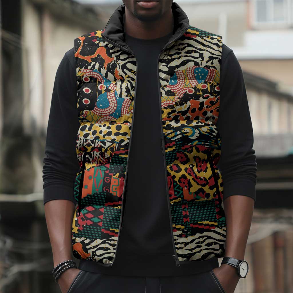 African Mixed Wild Animal Skins Sleeveless Puffer Jacket