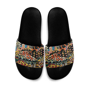 African Mixed Wild Animal Skins Slide Sandals