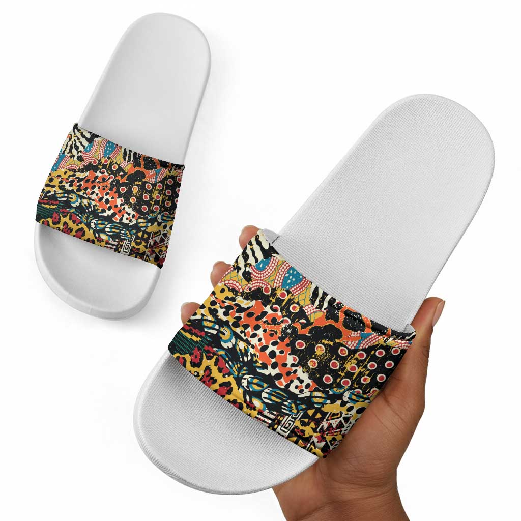 African Mixed Wild Animal Skins Slide Sandals