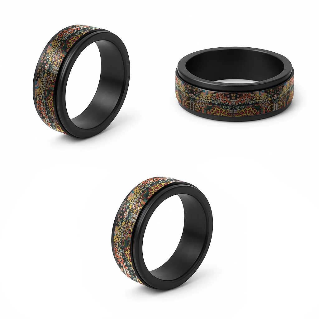 African Mixed Wild Animal Skins Spinner Ring - African Pride