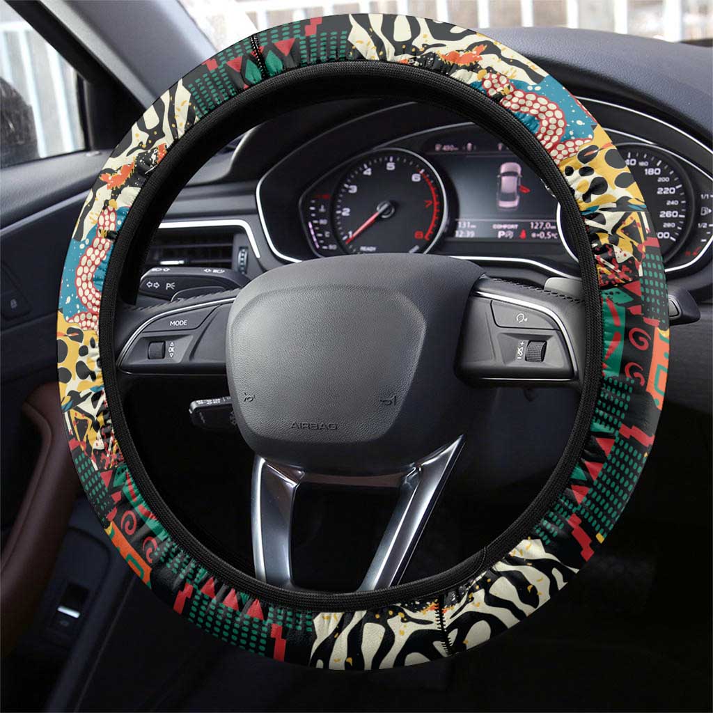 African Mixed Wild Animal Skins Steering Wheel Cover