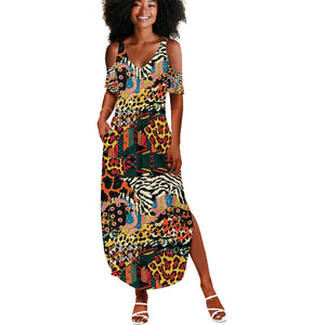 African Mixed Wild Animal Skins Summer Maxi Dress