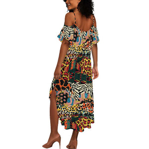 African Mixed Wild Animal Skins Summer Maxi Dress