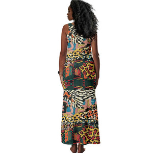 African Mixed Wild Animal Skins Tank Maxi Dress