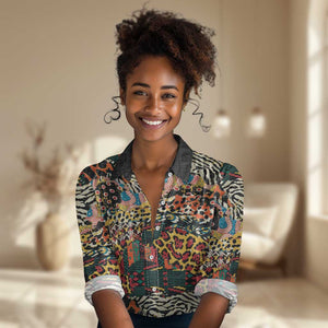 African Mixed Wild Animal Skins Women Casual Shirt