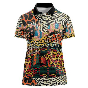 African Mixed Wild Animal Skins Women Polo Shirt