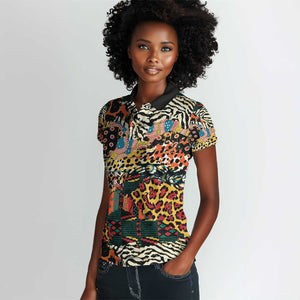 African Mixed Wild Animal Skins Women Polo Shirt