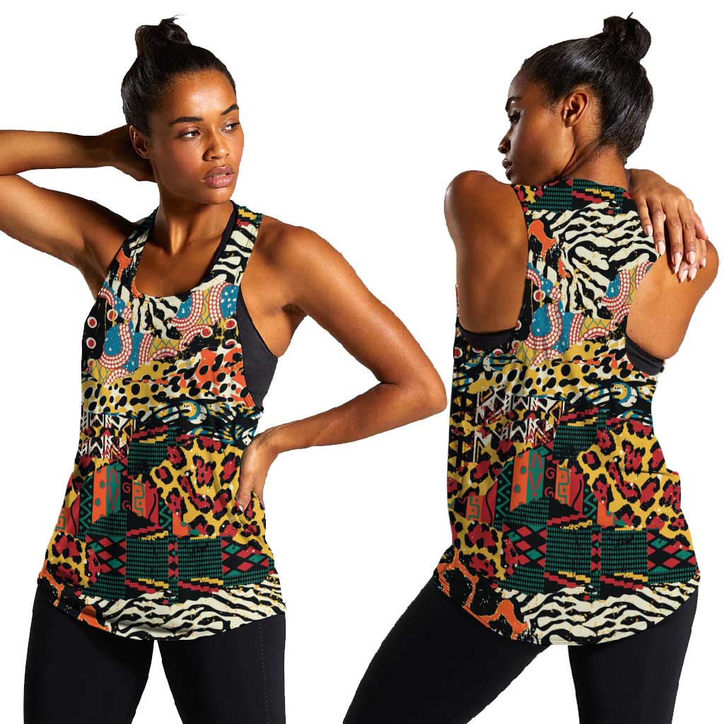 African Mixed Wild Animal Skins Women Racerback Tank