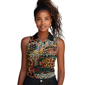 African Mixed Wild Animal Skins Women Sleeveless Polo Shirt