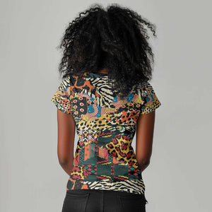 African Mixed Wild Animal Skins Women V-Neck T-Shirt