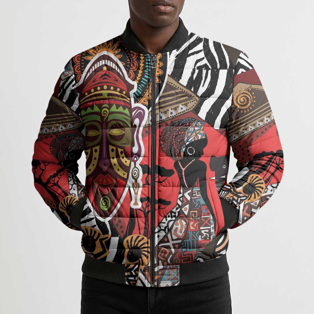 Beautiful African Women Ethnic Motifs Bomber Puffer Jacket
