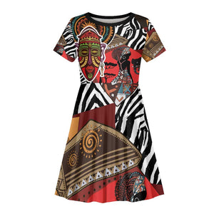 Beautiful African Women Ethnic Motifs Kid Short Sleeve Dress