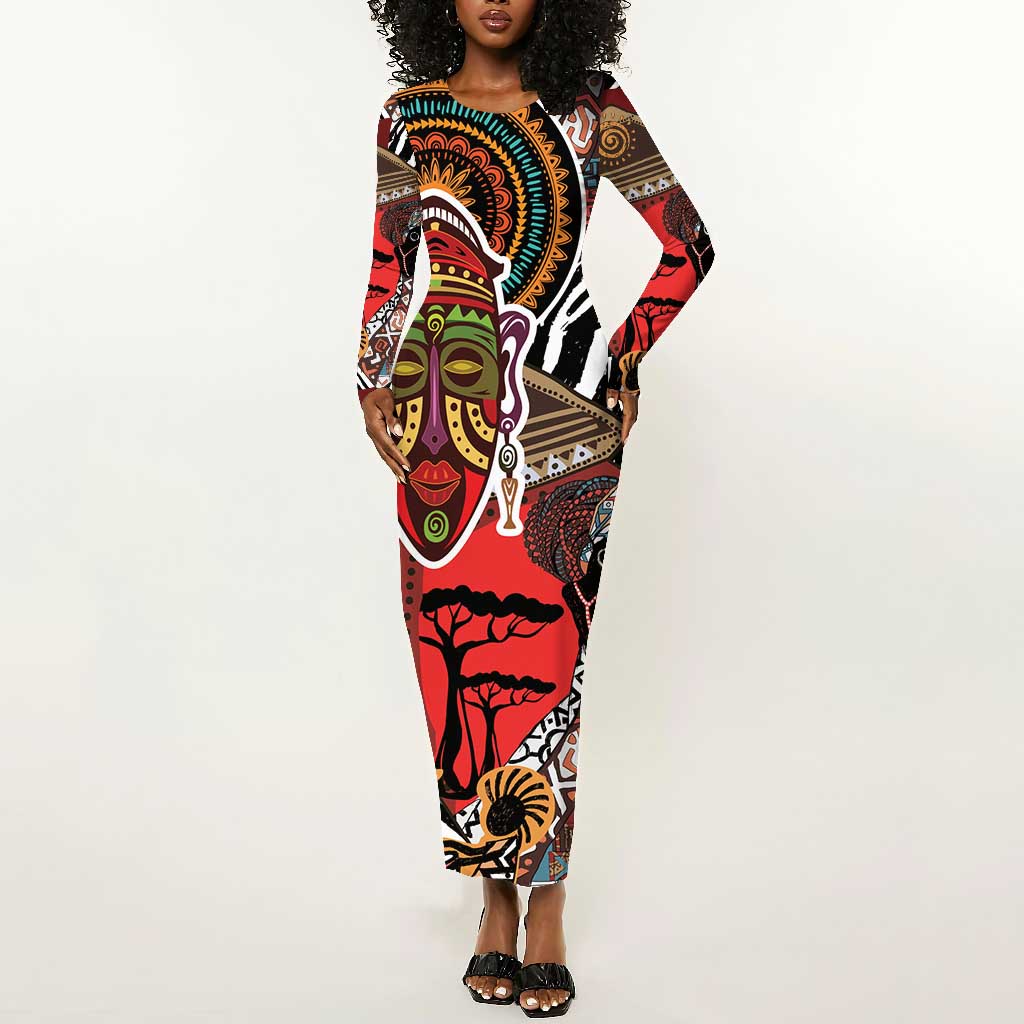 Beautiful African Women Ethnic Motifs Long Sleeve Bodycon Dress