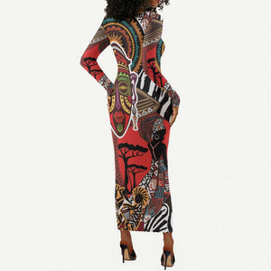 Beautiful African Women Ethnic Motifs Long Sleeve Bodycon Dress