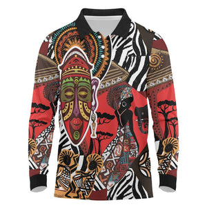 Beautiful African Women Ethnic Motifs Long Sleeve Polo Shirt