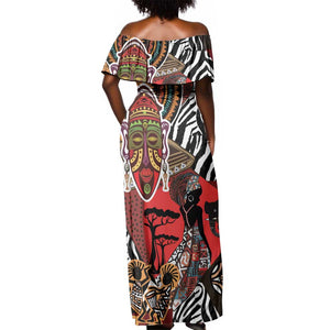 Beautiful African Women Ethnic Motifs Off Shoulder Maxi Dress