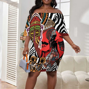 Beautiful African Women Ethnic Motifs Off Shoulder Short Dress