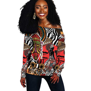 Beautiful African Women Ethnic Motifs Off Shoulder Sweater