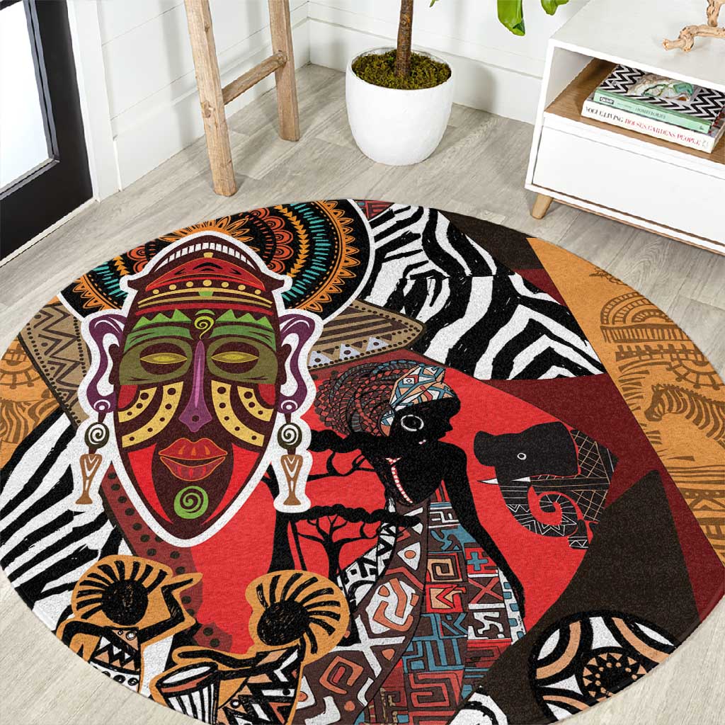 Beautiful African Women Ethnic Motifs Round Carpet