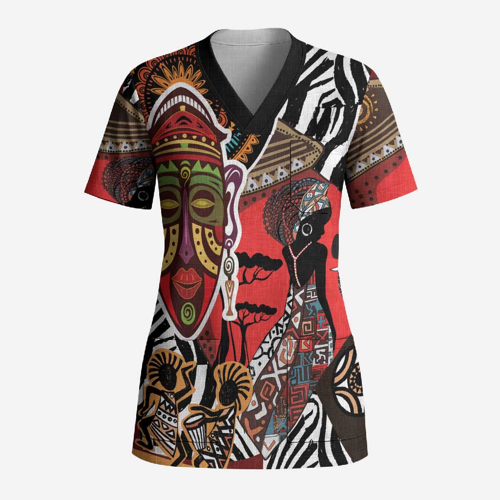 Beautiful African Women Ethnic Motifs Scrub Top