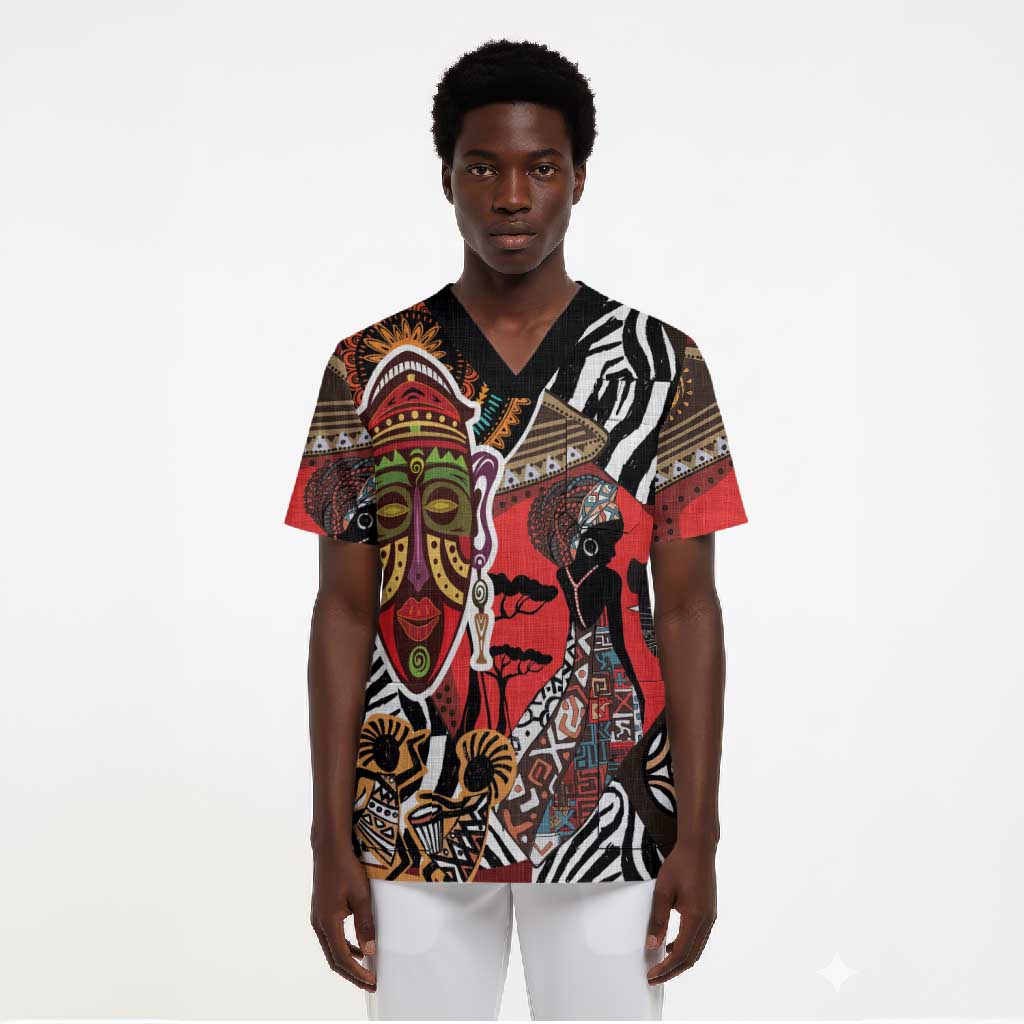 Beautiful African Women Ethnic Motifs Scrub Top