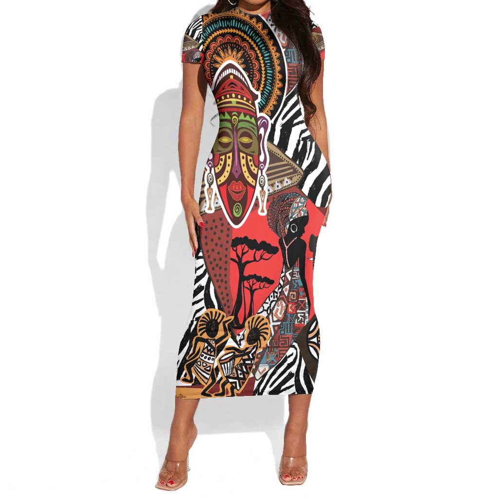 Beautiful African Women Ethnic Motifs Short Sleeve Bodycon Dress