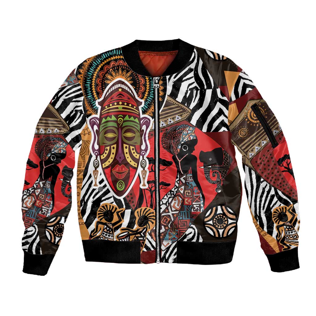 Beautiful African Women Ethnic Motifs Sleeve Zip Bomber Jacket