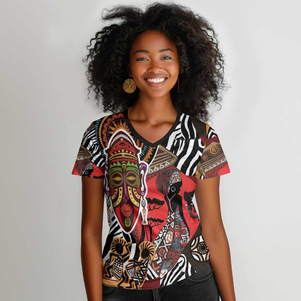 Beautiful African Women Ethnic Motifs Women V-Neck T-Shirt