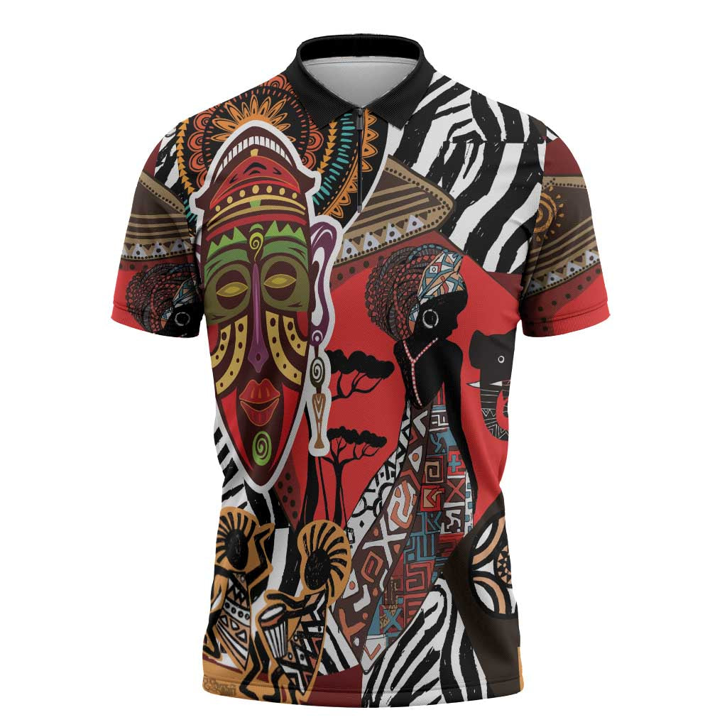 Beautiful African Women Ethnic Motifs Zipper Polo Shirt