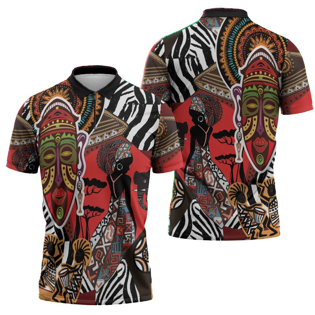 Beautiful African Women Ethnic Motifs Zipper Polo Shirt